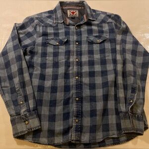 Desert Son Flag‎ & Anthem Plaid Blue Pearlsnap Western Button Up Cowboy M